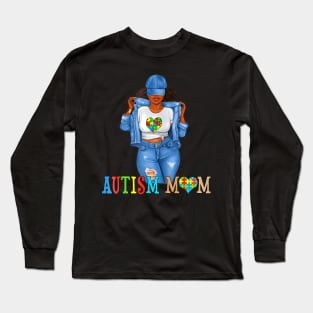 African Black Autism Mom Afro Mother Autism Awareness Mama Long Sleeve T-Shirt